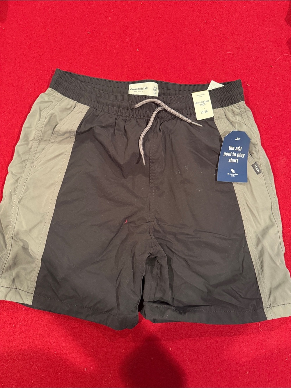 abercrombie kids Black & Gray Pool-to-Play Swim Trunks